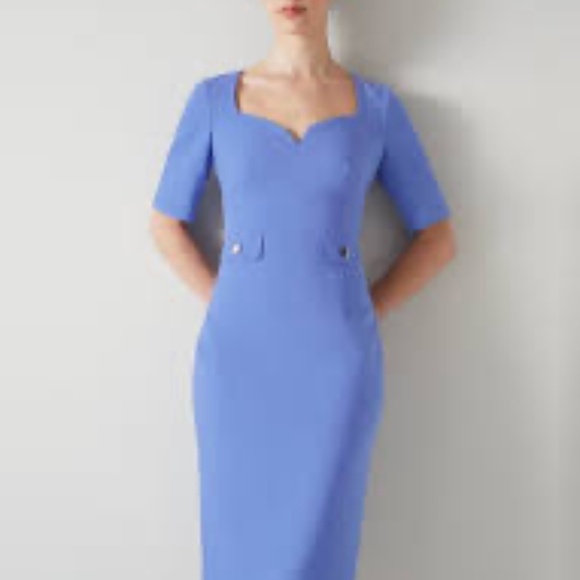 LK Bennett Diana Short Sleeve Midi Crepe Sheath Dress in Wedgewood Size 6 nwt - Picture 2 of 10